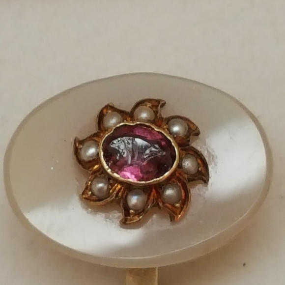 Antique Carnelian Amethyst Pearl 14k YGRing,18c